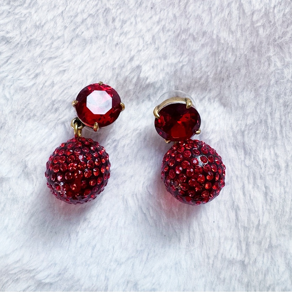 J Crew Elegant Red Crystal Drop Earrings NWOT